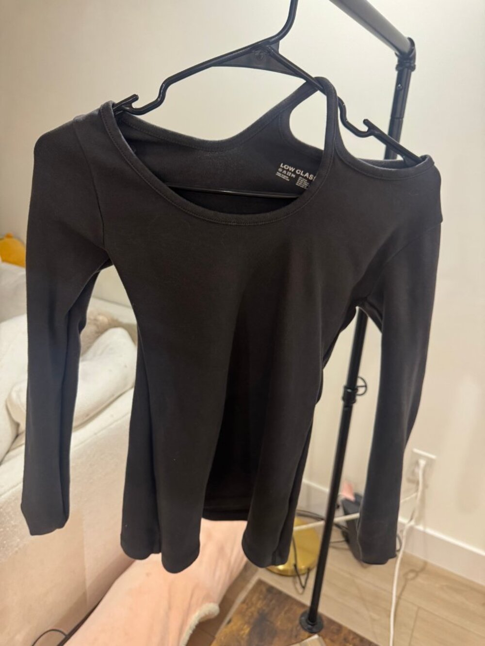 Low Classic Cut Out Shoulder Long Sleeve Top Black Korean Designer Womens S